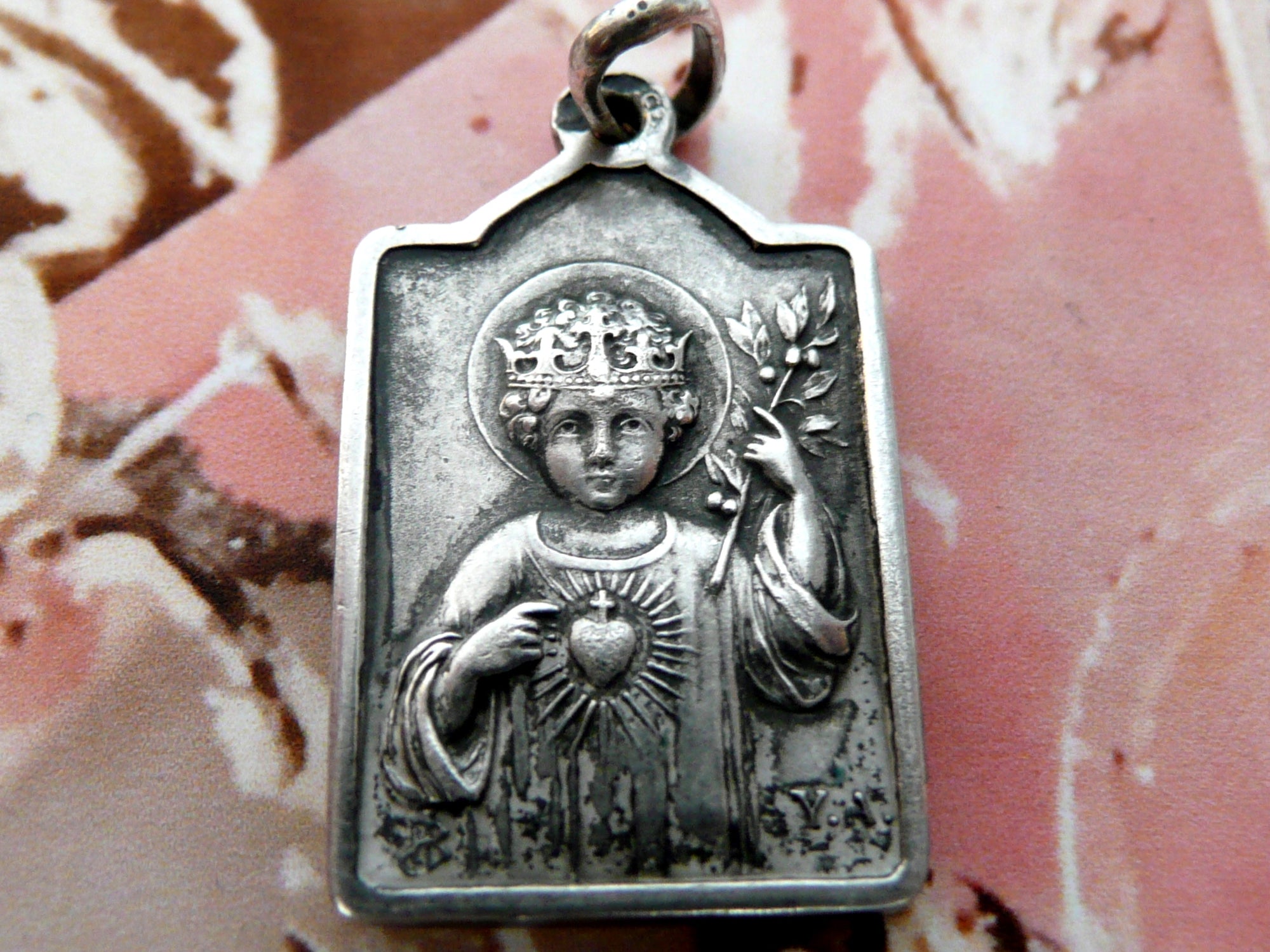 Vintage French Silver Christ the King Sacred Heart Medal