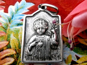 Vintage French Silver Christ the King Sacred Heart Medal