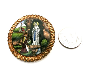 Vintage French Enamel Our Lady of Lourdes Brooch