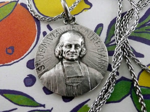 Vintage French Silver Saint John Vianney Medal by L Tricard, Cure D'Ars Medal by L Tricard, Patron Saint of Parish Priests