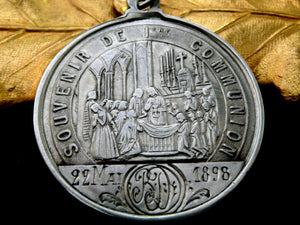 Large Antique 1800s French Silver Communion and Confirmation Medal