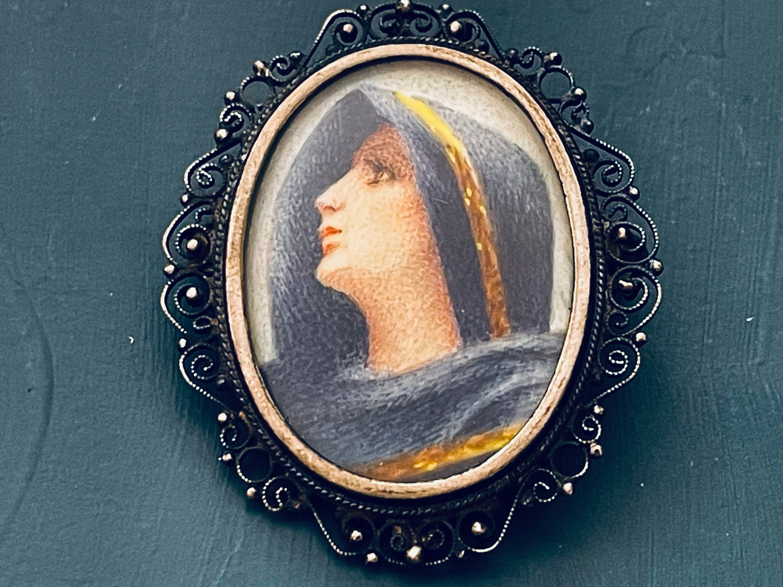 Antique or Vintage 800 Silver Pendant Brooch of the Virgin Mary