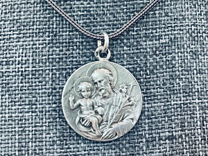 Vintage French Silver Saint Joseph Medal, Necklace