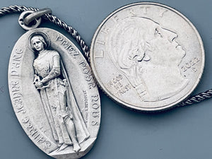 Saint Joan of Arc Necklace, Vintage French Silver Saint Joan Medal