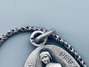 Saint Joan of Arc Necklace, Vintage French Silver Saint Joan Medal