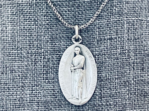 Saint Joan of Arc Necklace, Vintage French Silver Saint Joan Medal