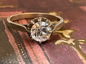Vintage French Crystal and Silver Ring