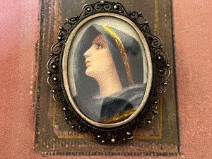 Antique or Vintage 800 Silver Pendant Brooch of the Virgin Mary