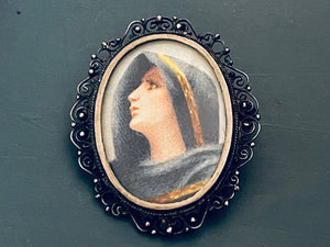 Antique or Vintage 800 Silver Pendant Brooch of the Virgin Mary