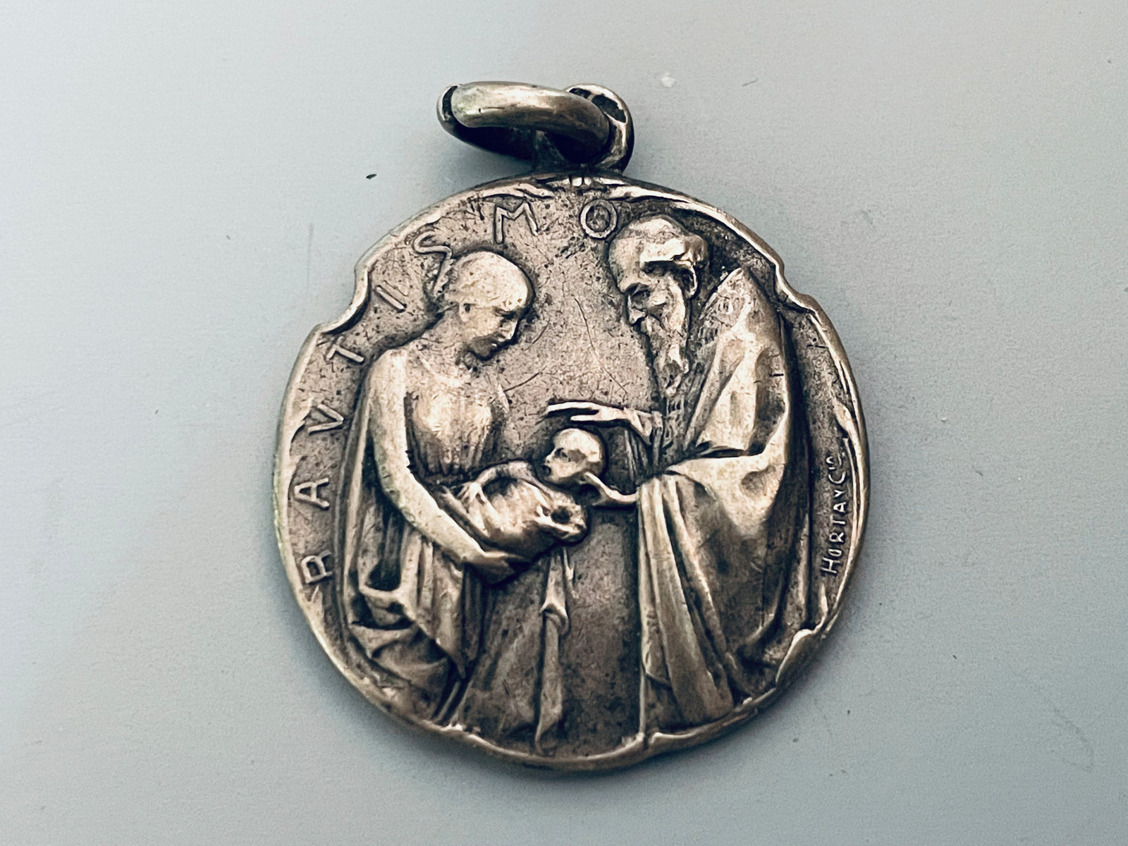 Antique French Silver Baptism Medal