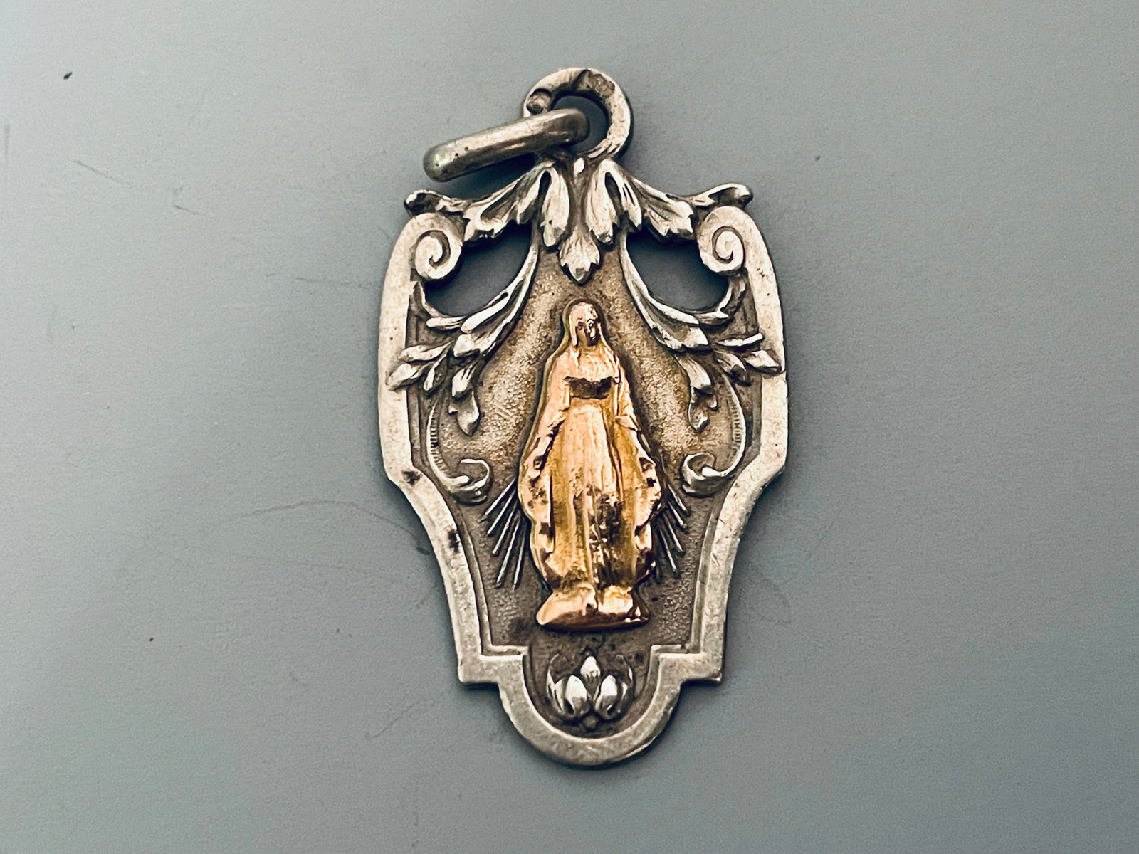 Antique French Silver and Gold Our Lady of Grace Medal