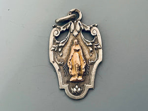 Antique French Silver and Gold Our Lady of Grace Medal