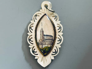Antique French Mother of Pearl and Glass Our Lady of Lourdes Medal