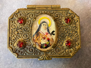 Vintage Czech Saint Therese Rosary Case