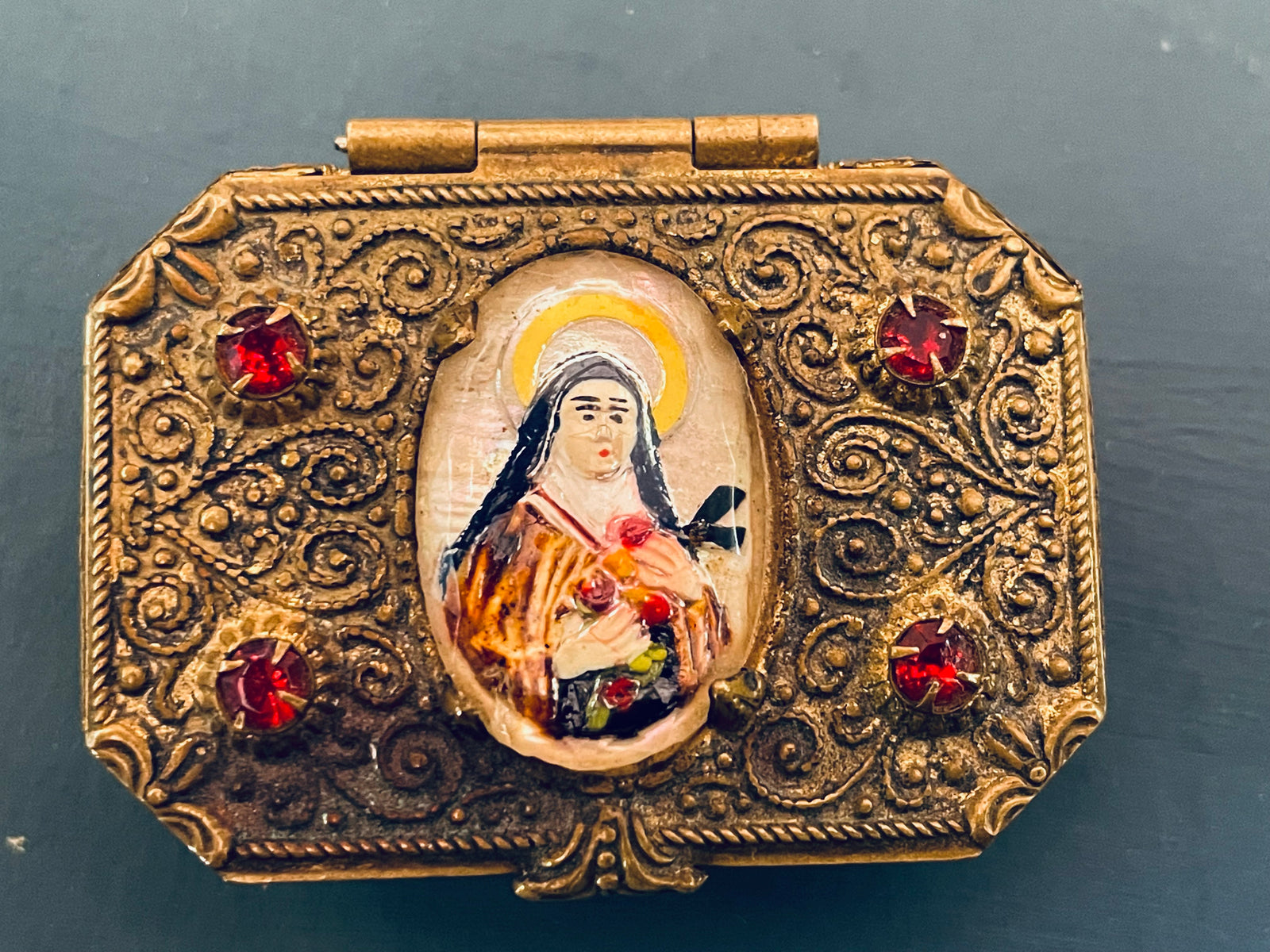 Vintage Czech Saint Therese Rosary Case
