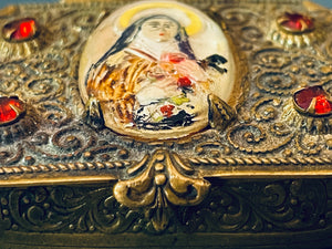 Vintage Czech Saint Therese Rosary Case