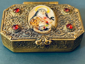 Vintage Czech Saint Therese Rosary Case