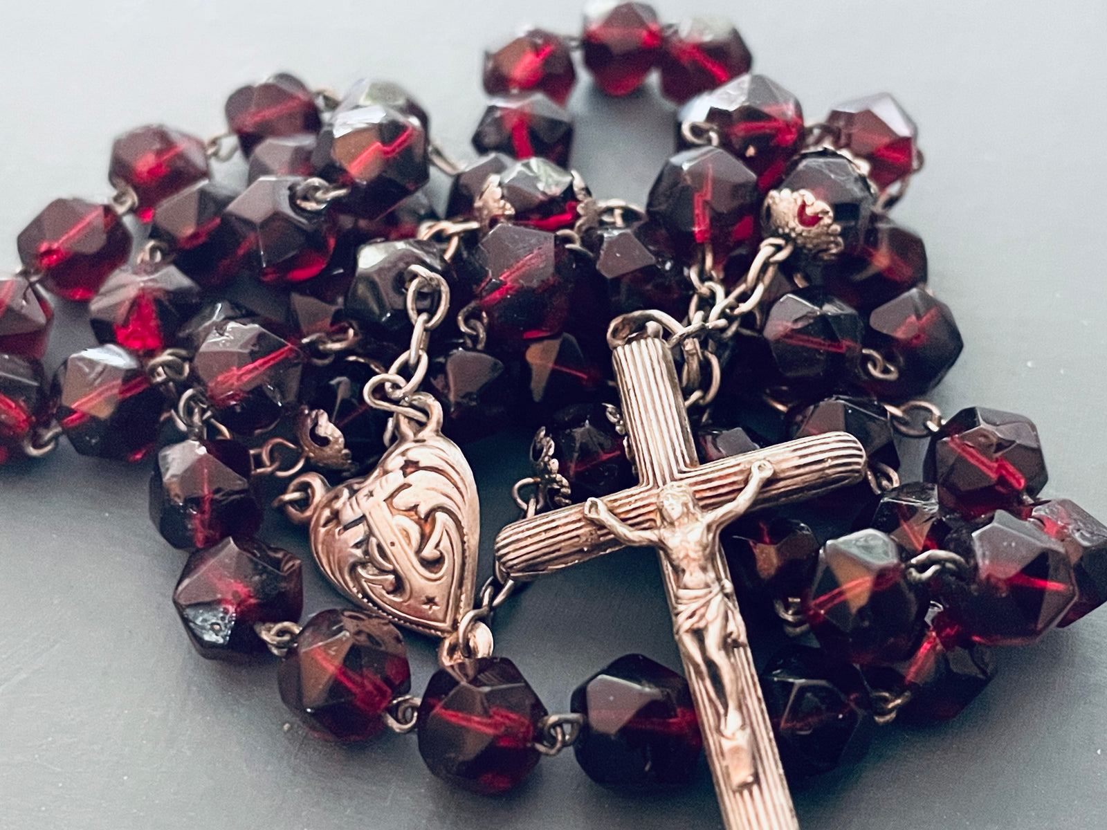 Antique French Red Glass Beads & Sterling online Silver Rosary