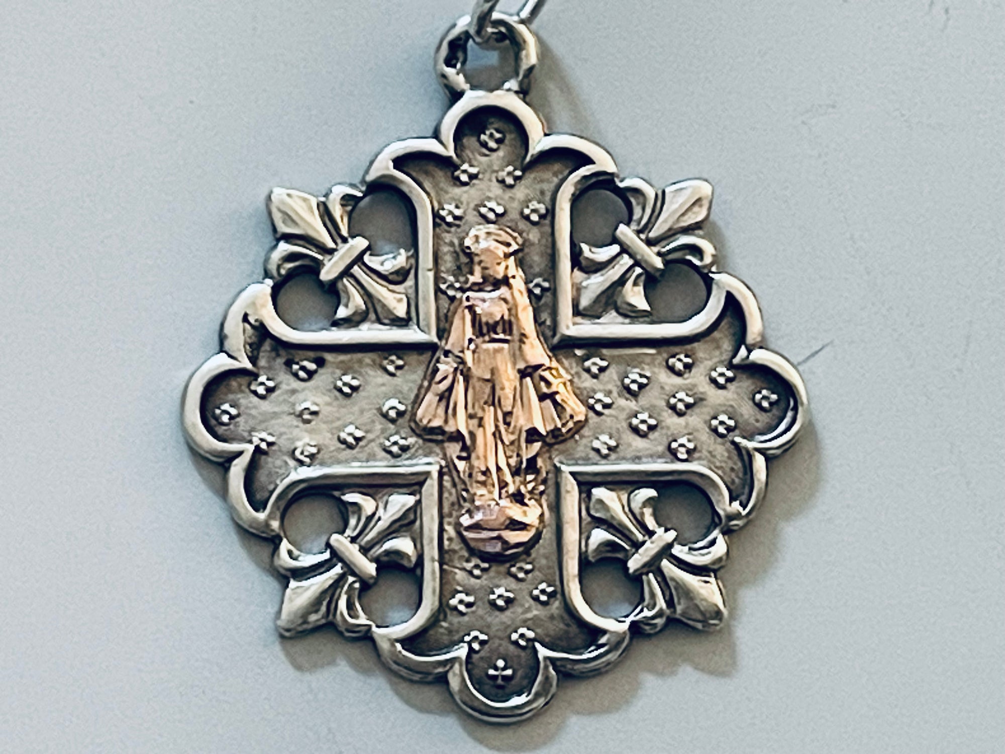 Vintage or Antique French Silver and Gold Our Lady of Grace Medal