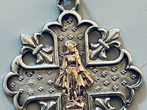 Vintage or Antique French Silver and Gold Our Lady of Grace Medal
