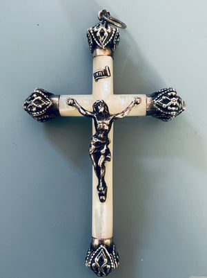 Antique French Silver and Mother of Pearl Crucifix
