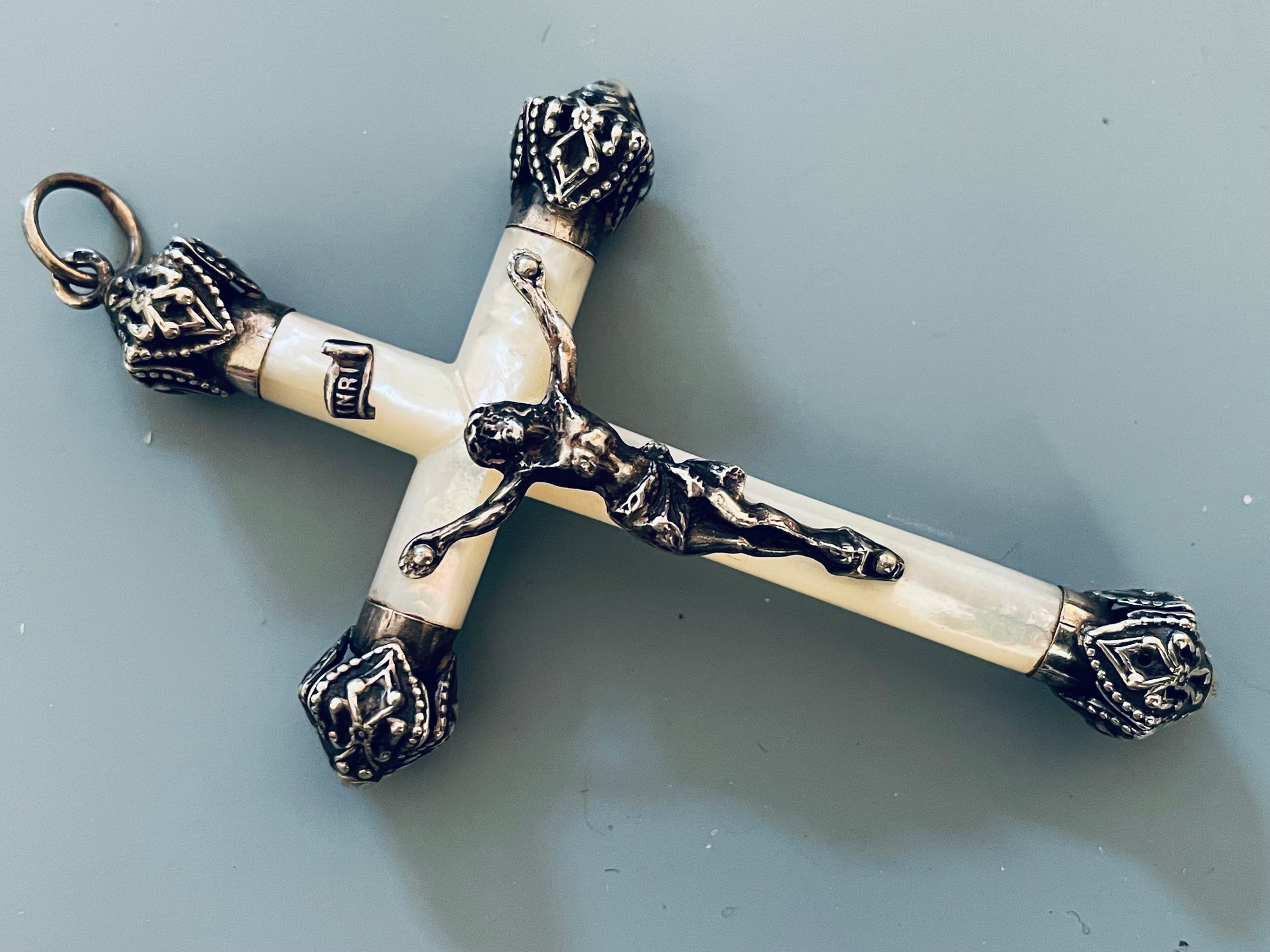 Antique French Silver and Mother of Pearl Crucifix