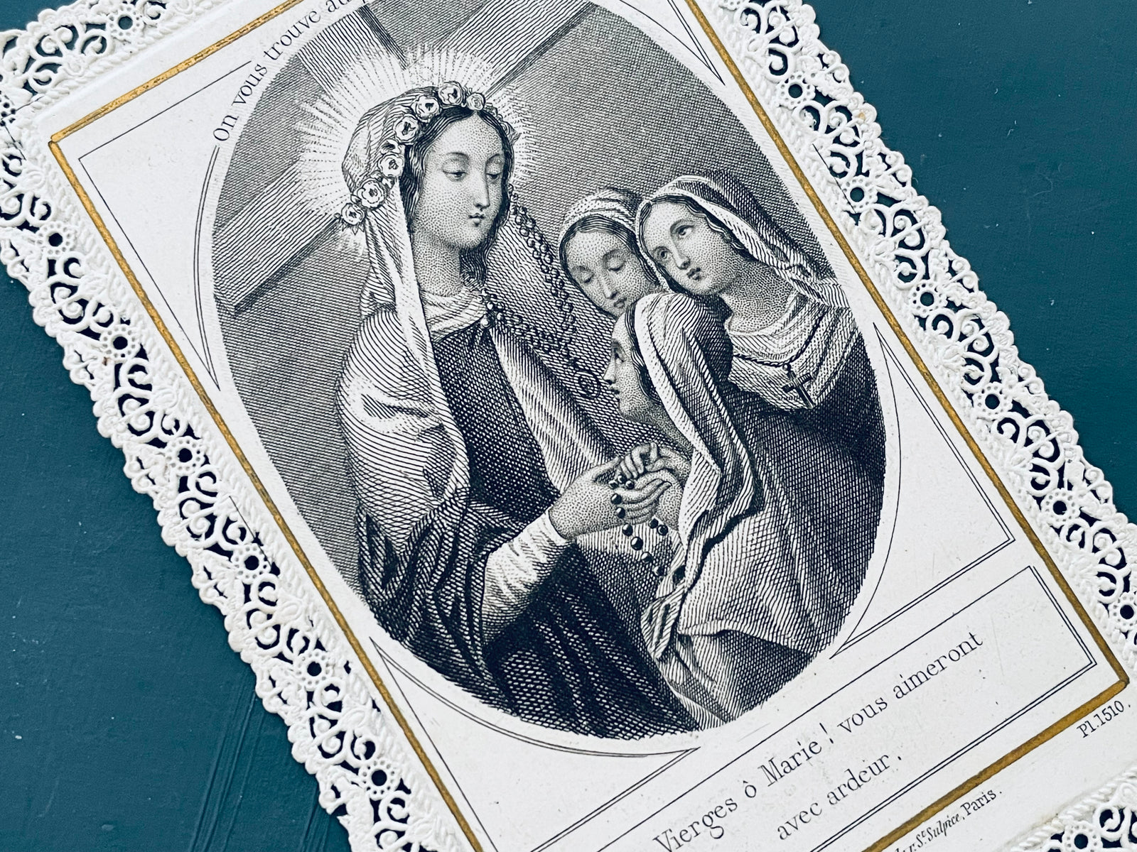 Antique French Child of Mary Paper Lace Holy Card