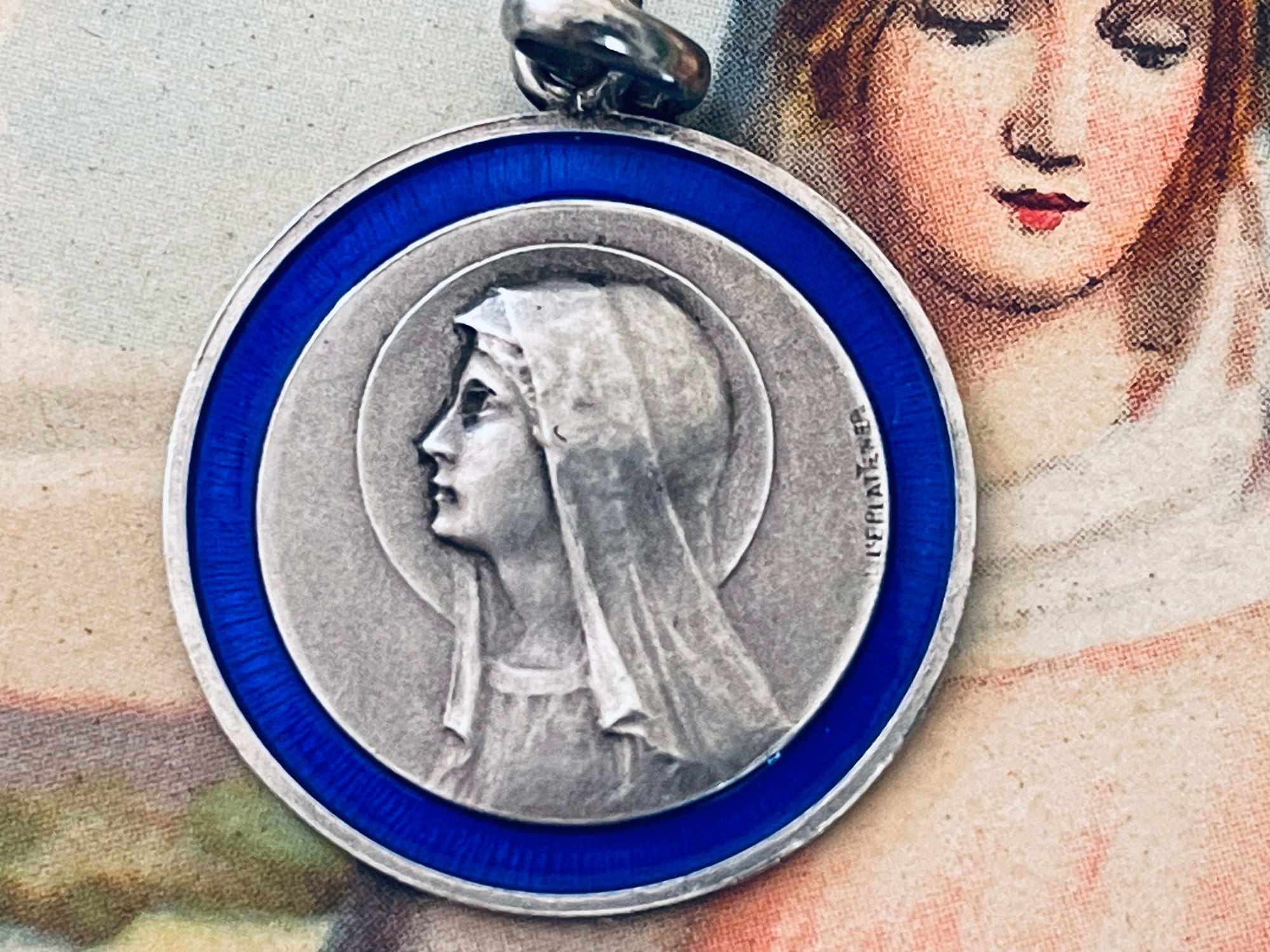 Vintage French Virgin Mary Medal