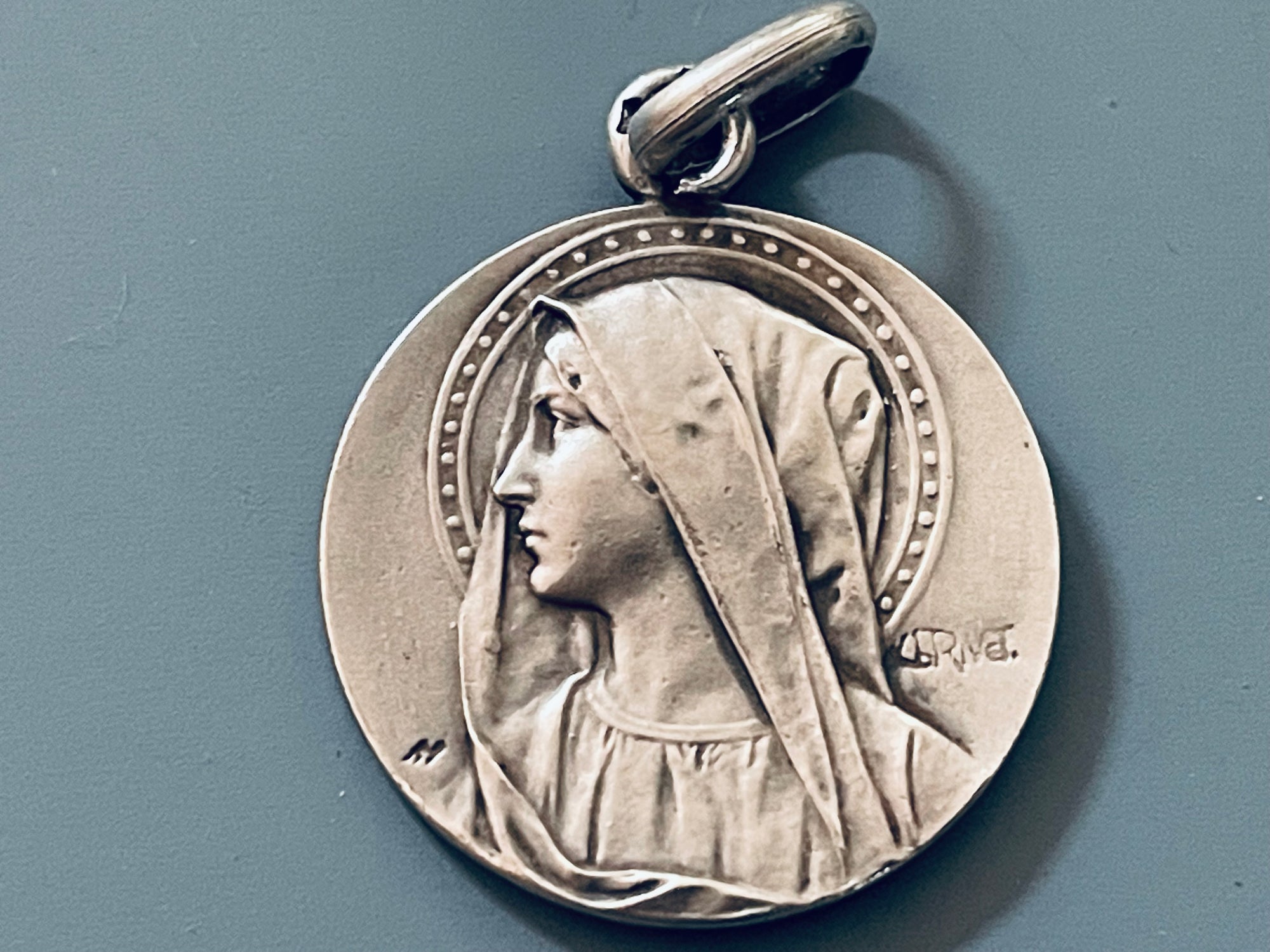 Vintage French Silver Virgin Mary Medal