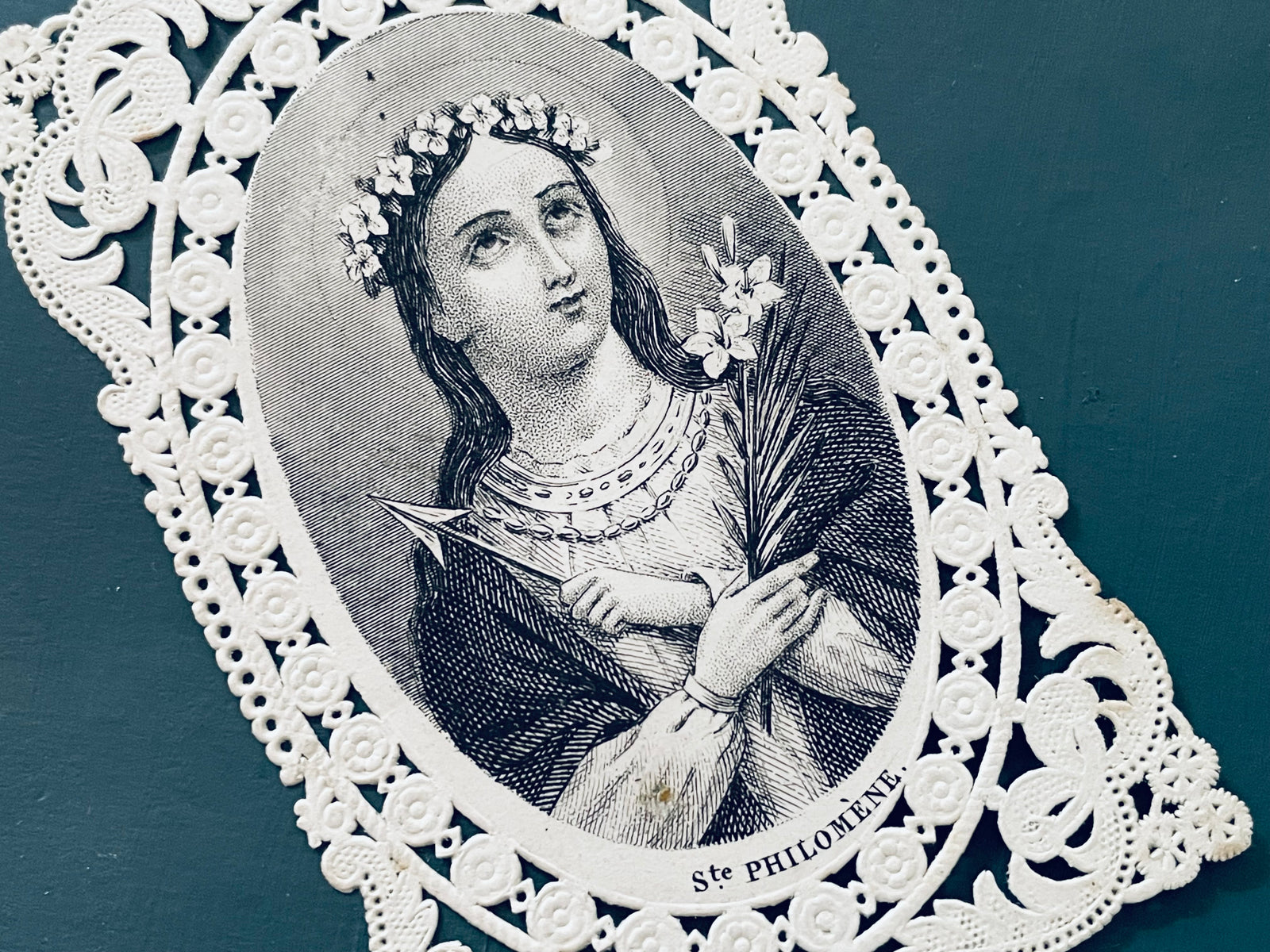 Antique French Saint Philomena Paper Lace Holy Card