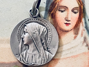Vintage French Silver Virgin Mary Medal