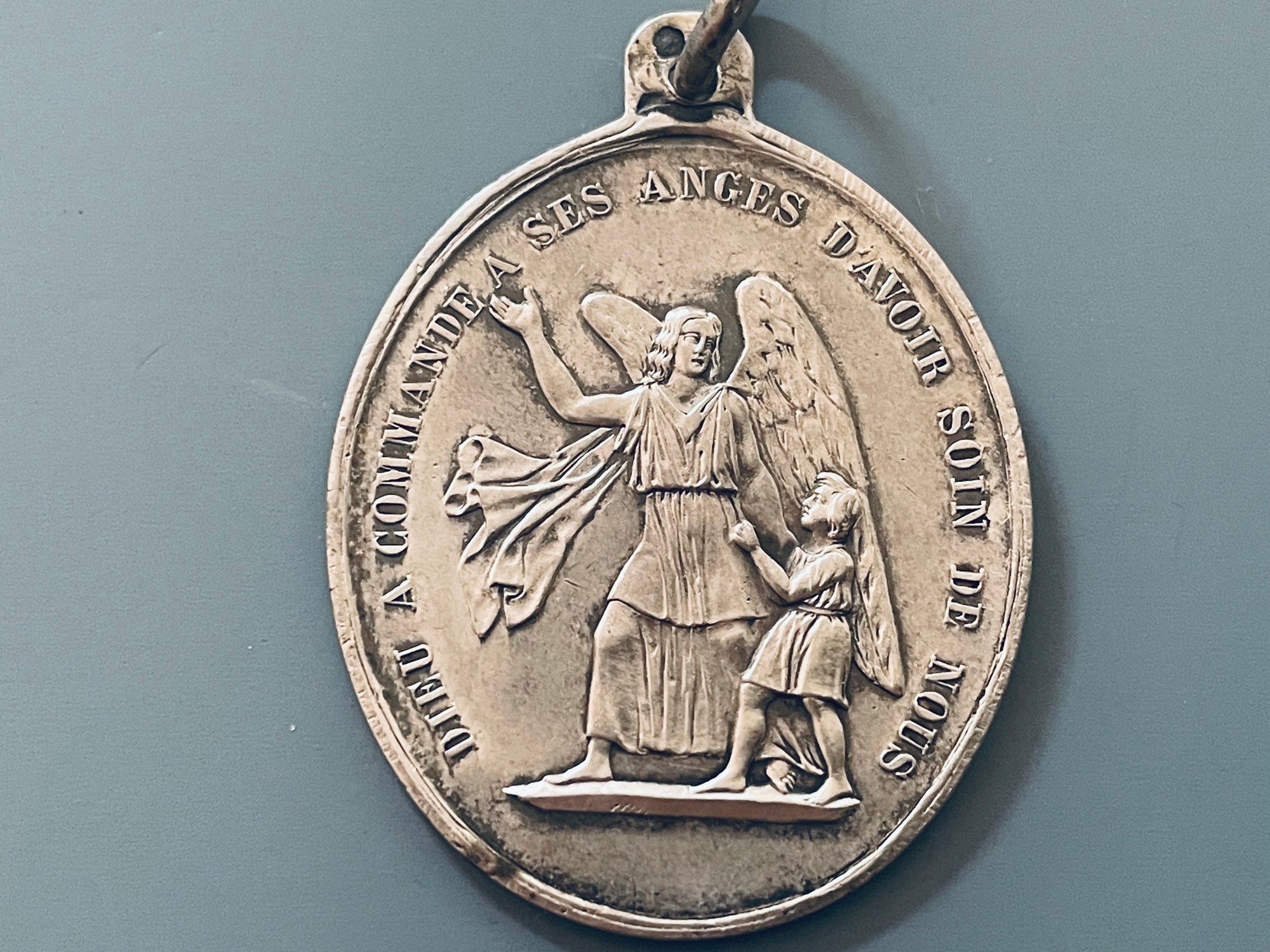 Vintage French Silver Guardian Angel Medal