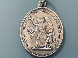 Vintage French Silver Guardian Angel Medal