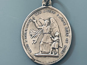 Vintage French Silver Guardian Angel Medal