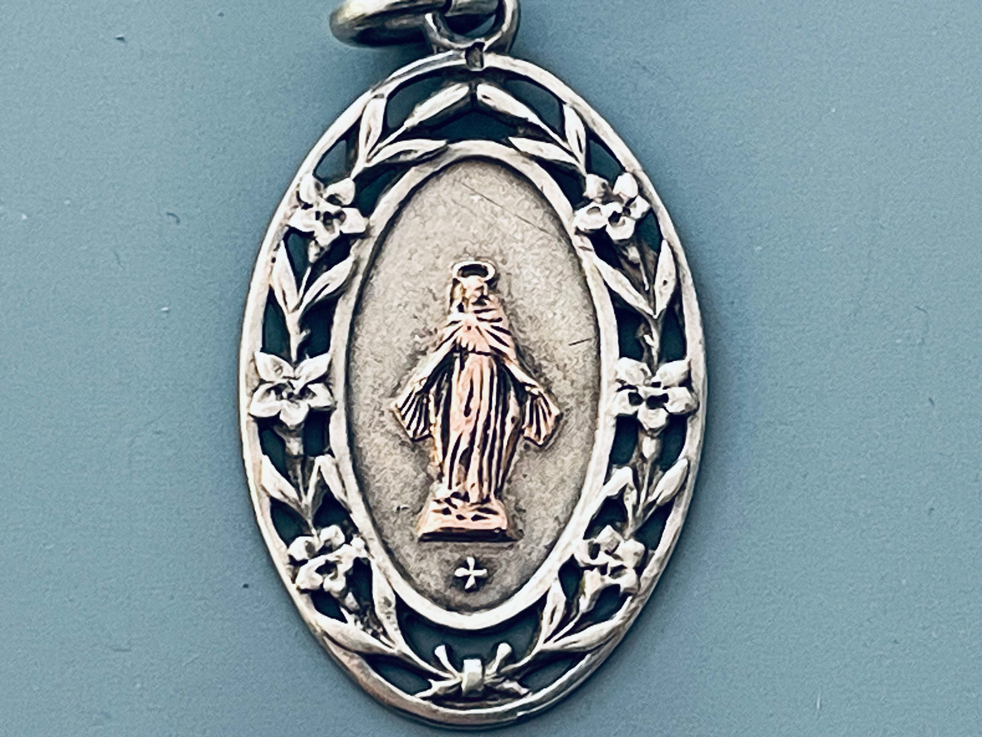 Vintage French Silver and Gold Our Lady of Grace Medal