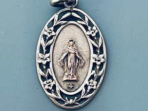 Vintage French Silver and Gold Our Lady of Grace Medal