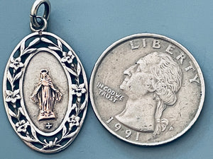 Vintage French Silver and Gold Our Lady of Grace Medal