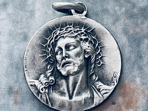 Vintage French 1933 Holy Year Medal of Jesus Crowned with Thorns, Face of Jesus Medal, Ecce Homo Medal