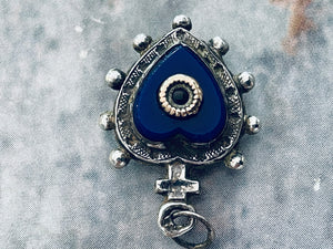 Antique French Puffy Photo Heart Pendant, Souvenir of Notre Dame de la Garde