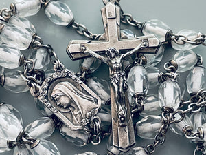 Vintage French Clear Glass and Silver Rosary
