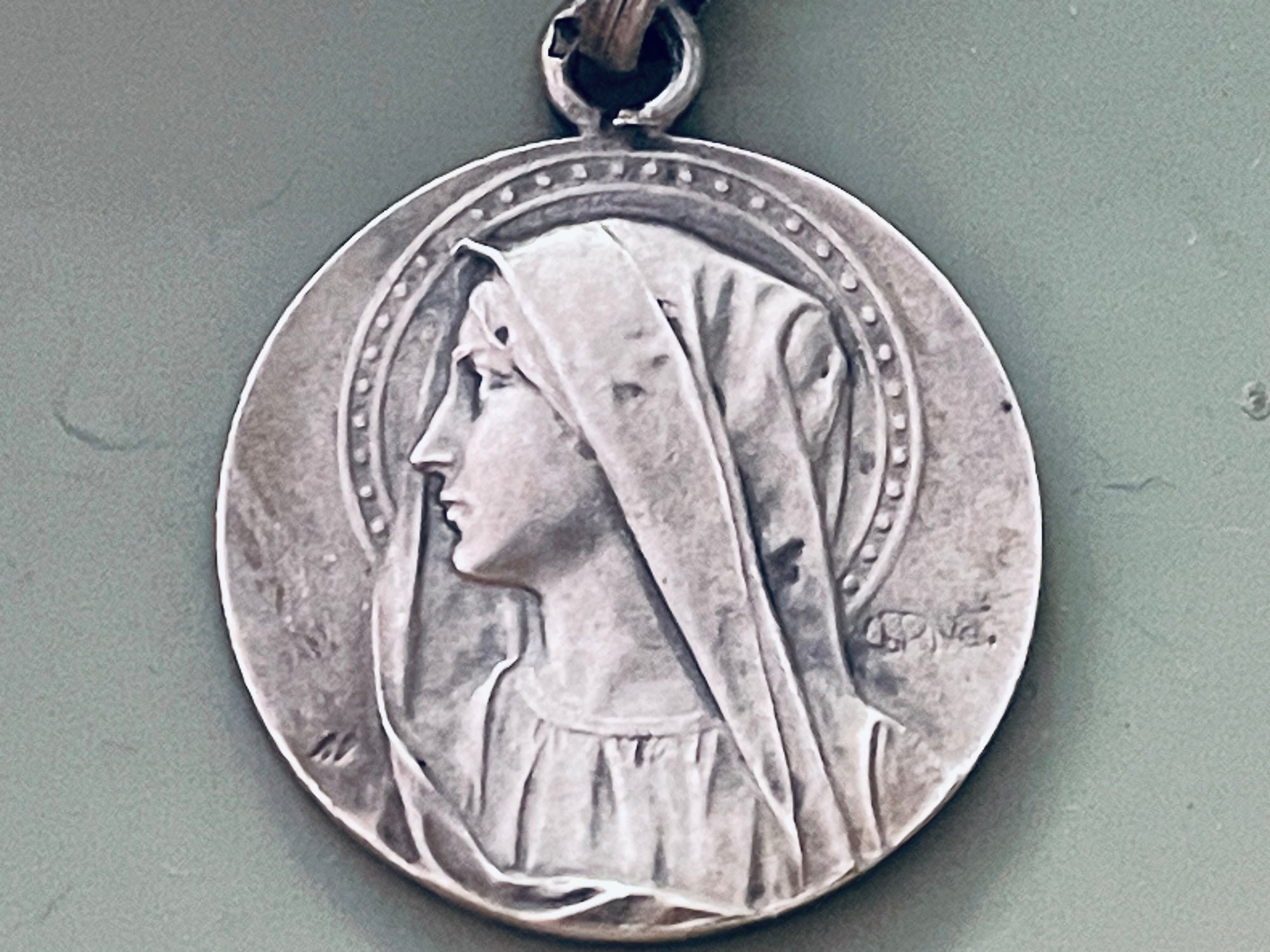 Vintage French Silver Virgin Mary Medal