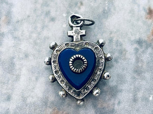 Antique French Puffy Photo Heart Pendant, Souvenir of Notre Dame de la Garde