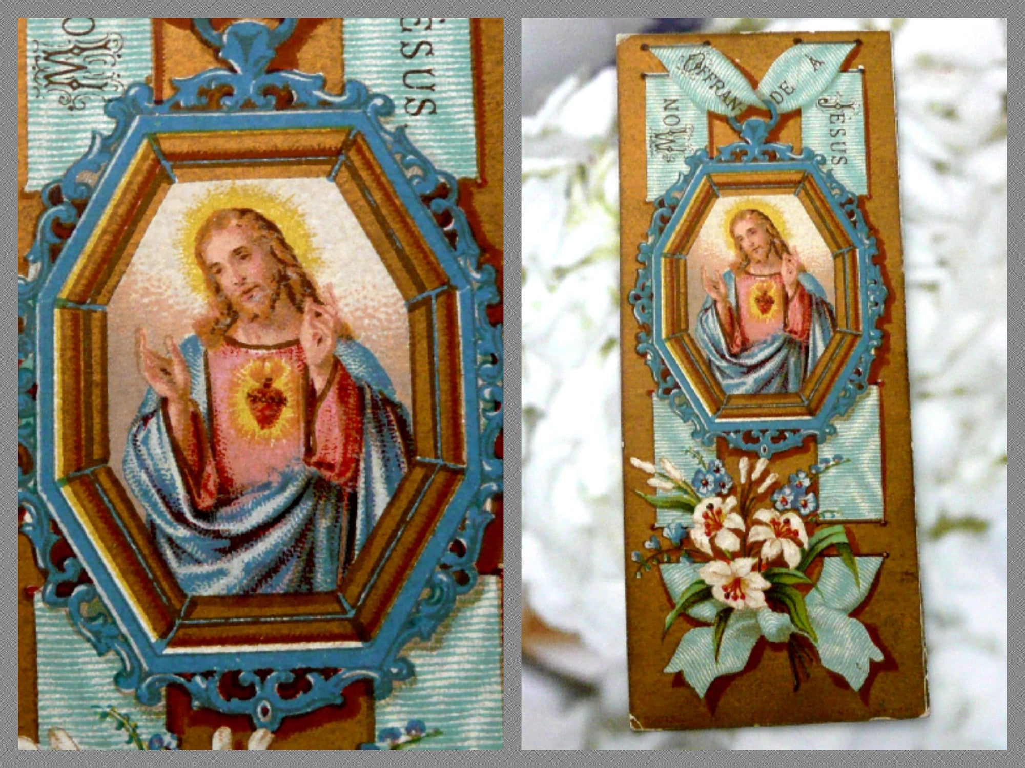 Antique 1880 French Sacred Heart of Jesus Holy Card