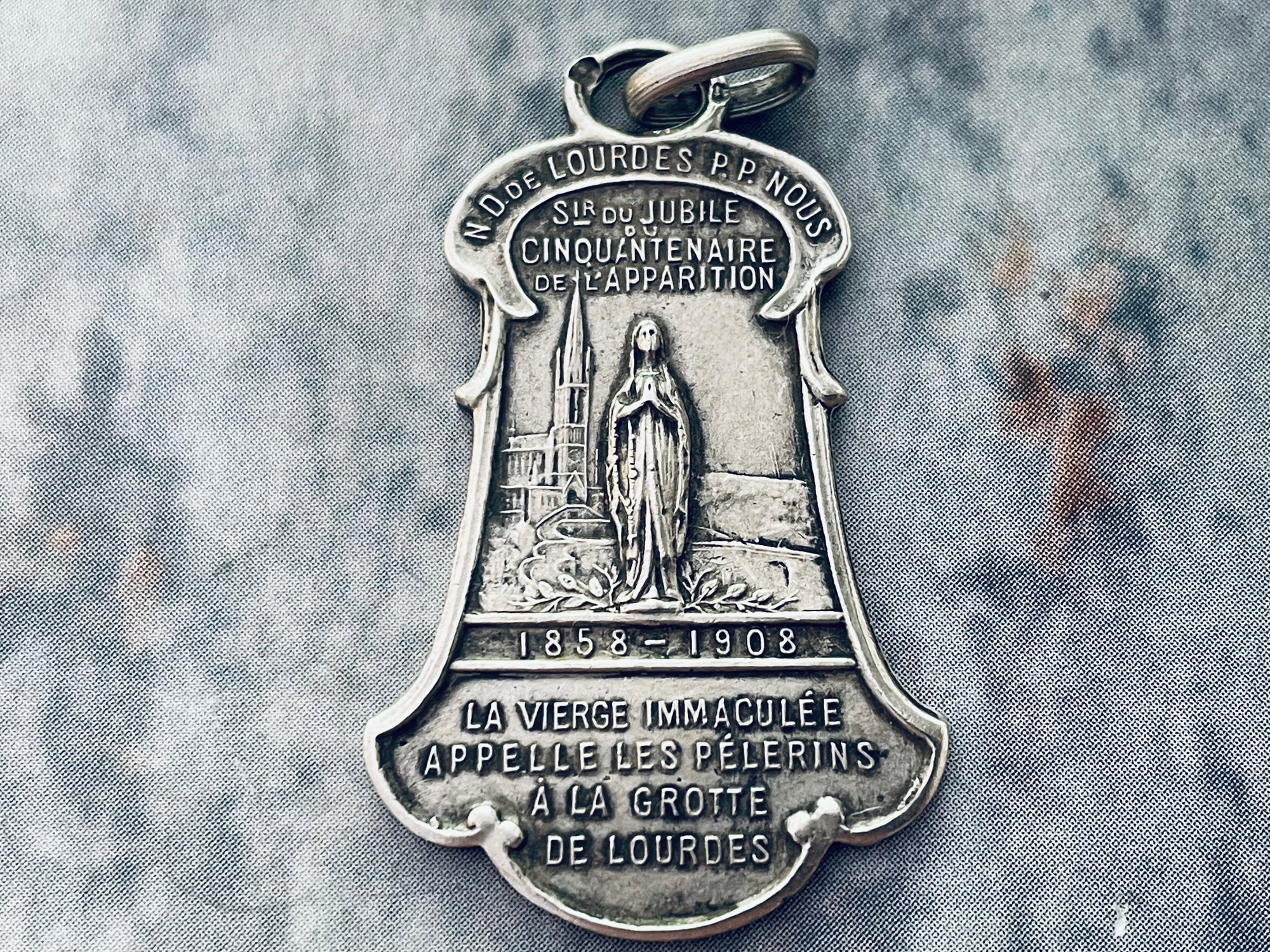 Rare Antique French Our Lady of Lourdes 50 Year Anniversary Medal