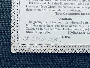 Antique 1897 French Saint Catherine of Siena Paper Lace Holy Card