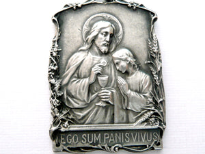 Large 1911 Antique French Silver Holy Communion Medal