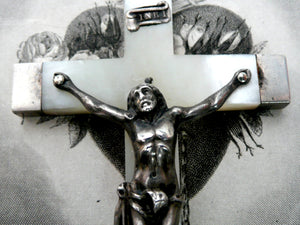 Vintage 1930s French Silver and Mother of Pearl Crucifix