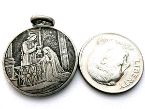 Antique French Silver Hand Etched Holy Communion Medal
