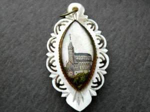 Antique French Mother of Pearl and Glass Our Lady of Lourdes Medal