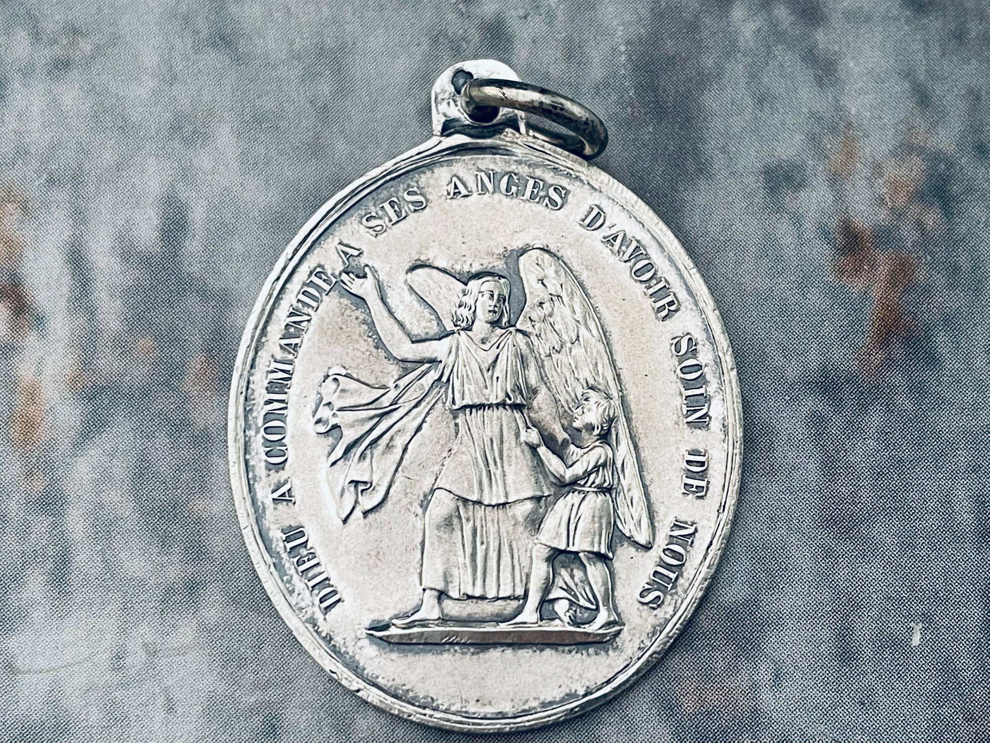 Vintage French Silver Guardian Angel Medal